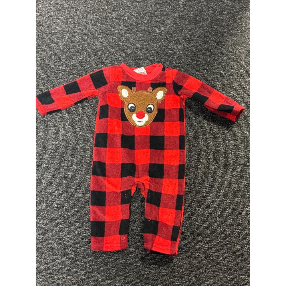 Rudolph the‎ Red Nosed Reindeer Baby Pajamas Red Black Buffalo Check Fleece 3m